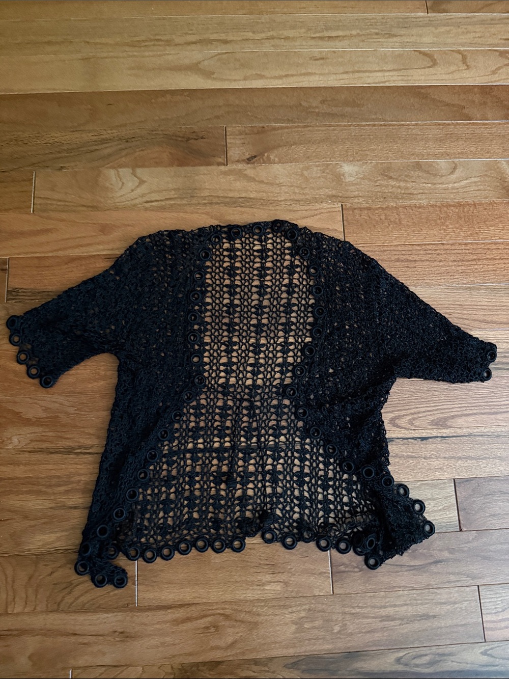 Black Open-Knit Crochet Women's Sweater Cardigan